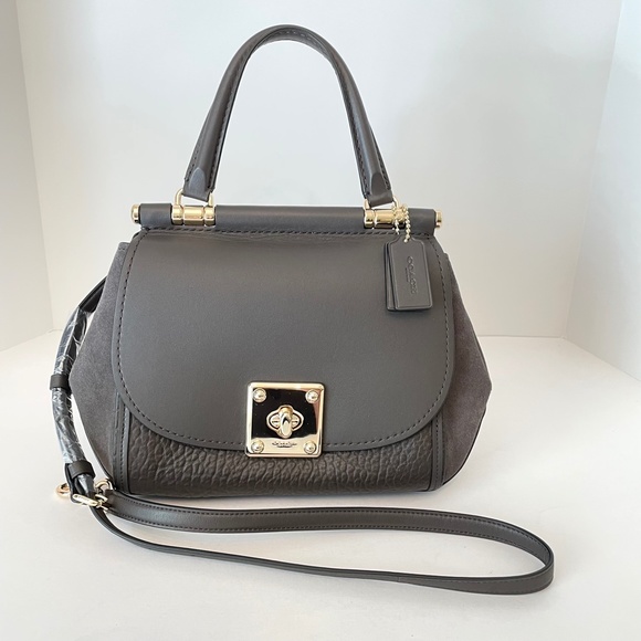 Coach Drifter Top Handle Leather Suede Chestnut Gray 38388 Shoulder Bag - Picture 3 of 16